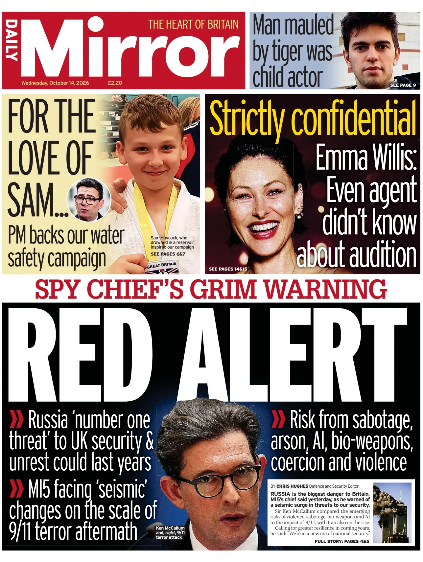 Prima-pagina-Daily Mirror-edizione-di-oggi-14-10-2026